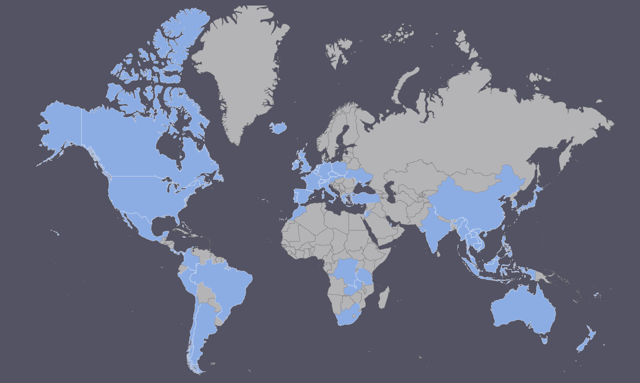 Countries visited by Scott & Thomas staff