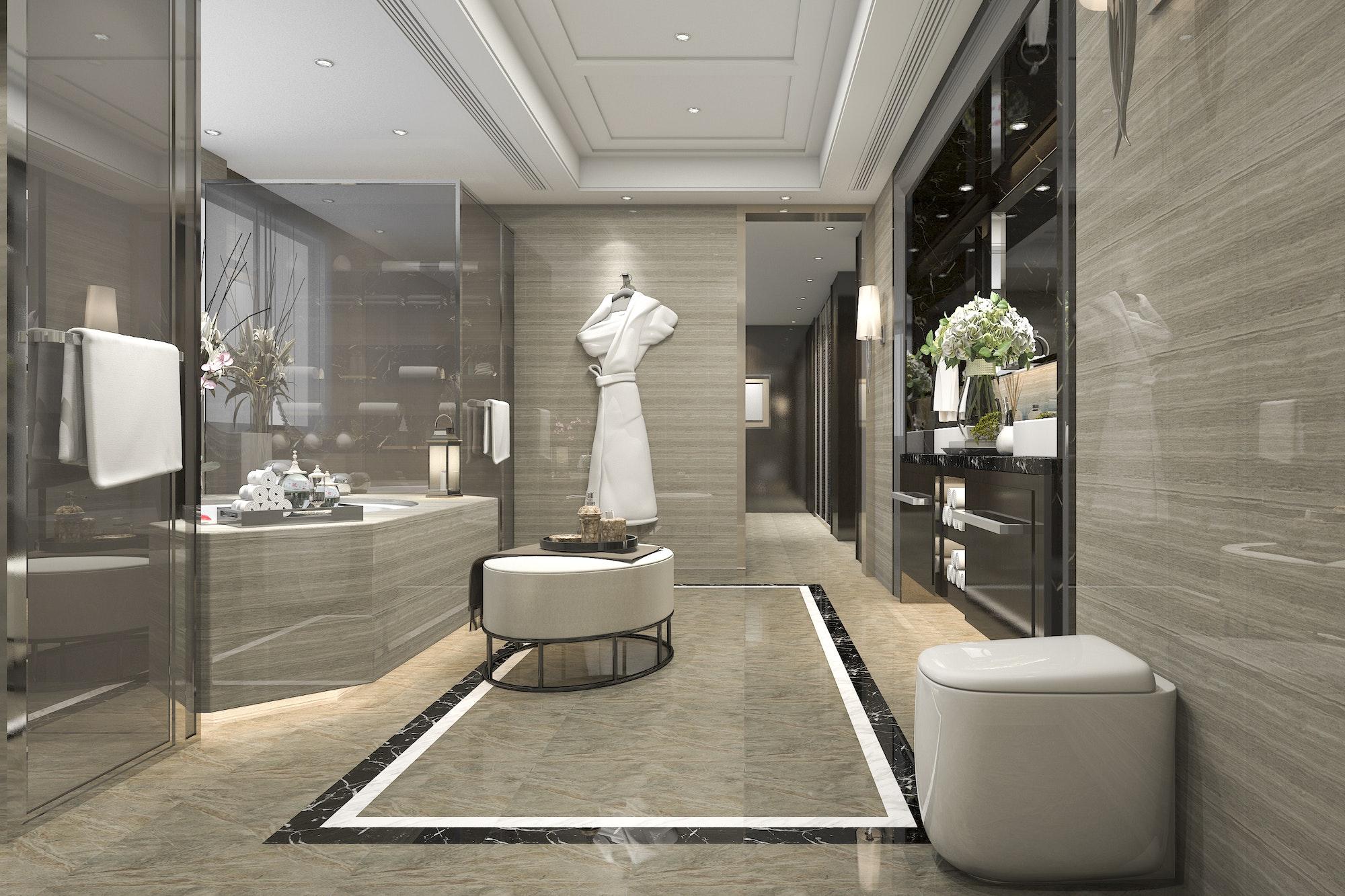 3d rendering luxury hotel reception and lounge restaurant