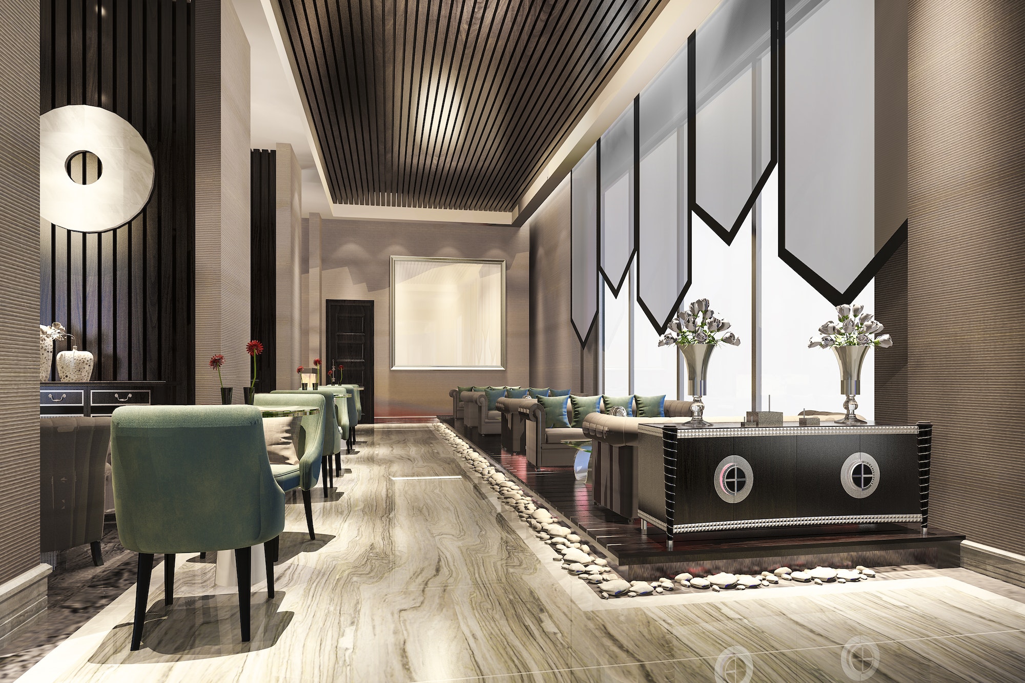 3d rendering luxury hotel reception hall and lobby reception