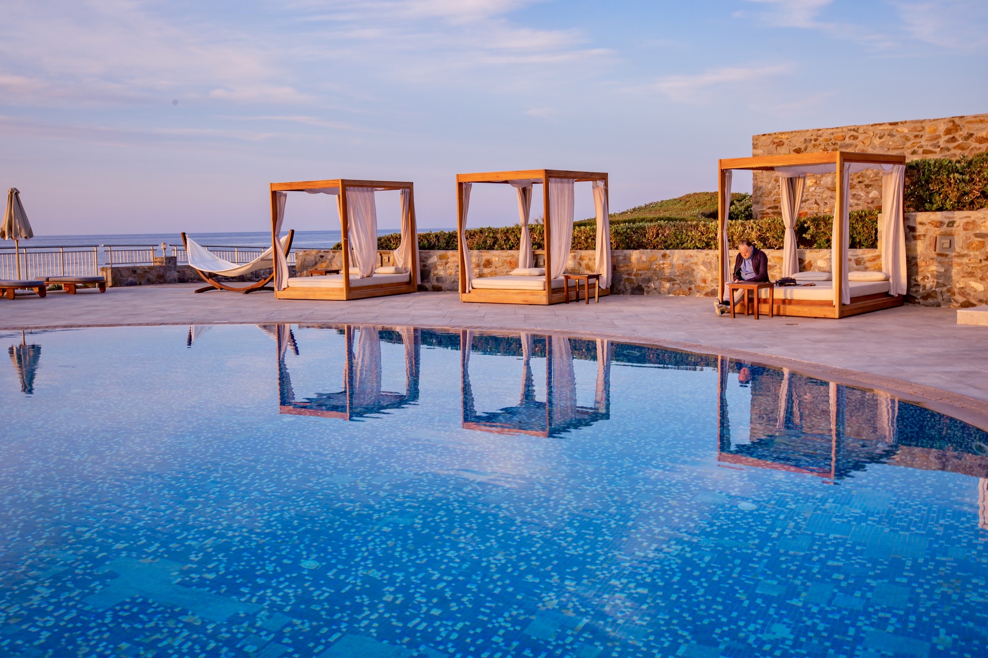 Sun loungers at luxury resort crete