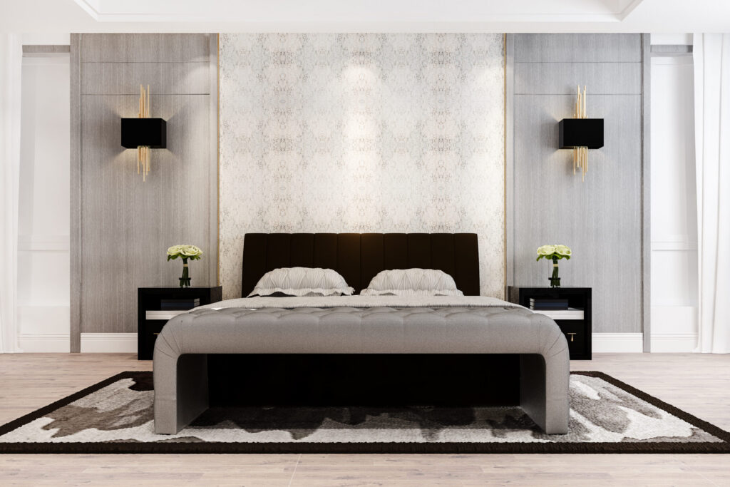 Modern and elegant bedroom interior showcasing a stylish Dublin experience with contemporary design and comfort.