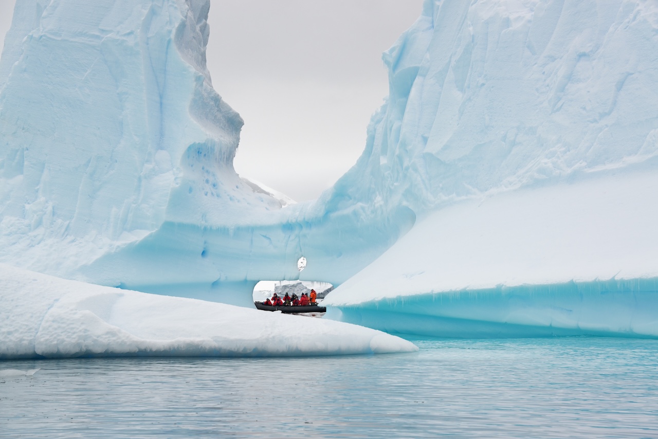 Zodiac expedition boat cruising Antarctic waters